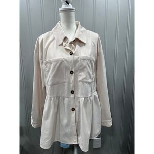 Bloom Chic Corduroy Peplum Shirt Jacket Cream Button‎ Front Pockets Women US 10